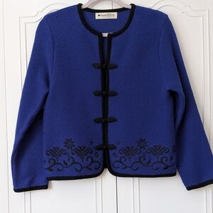 Appleseed's Royal Blue Embroidered Wool-Blend Jacket with Black Trim